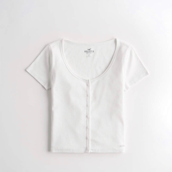 Hollister White Button Front Crop Top - Picture 1 of 4